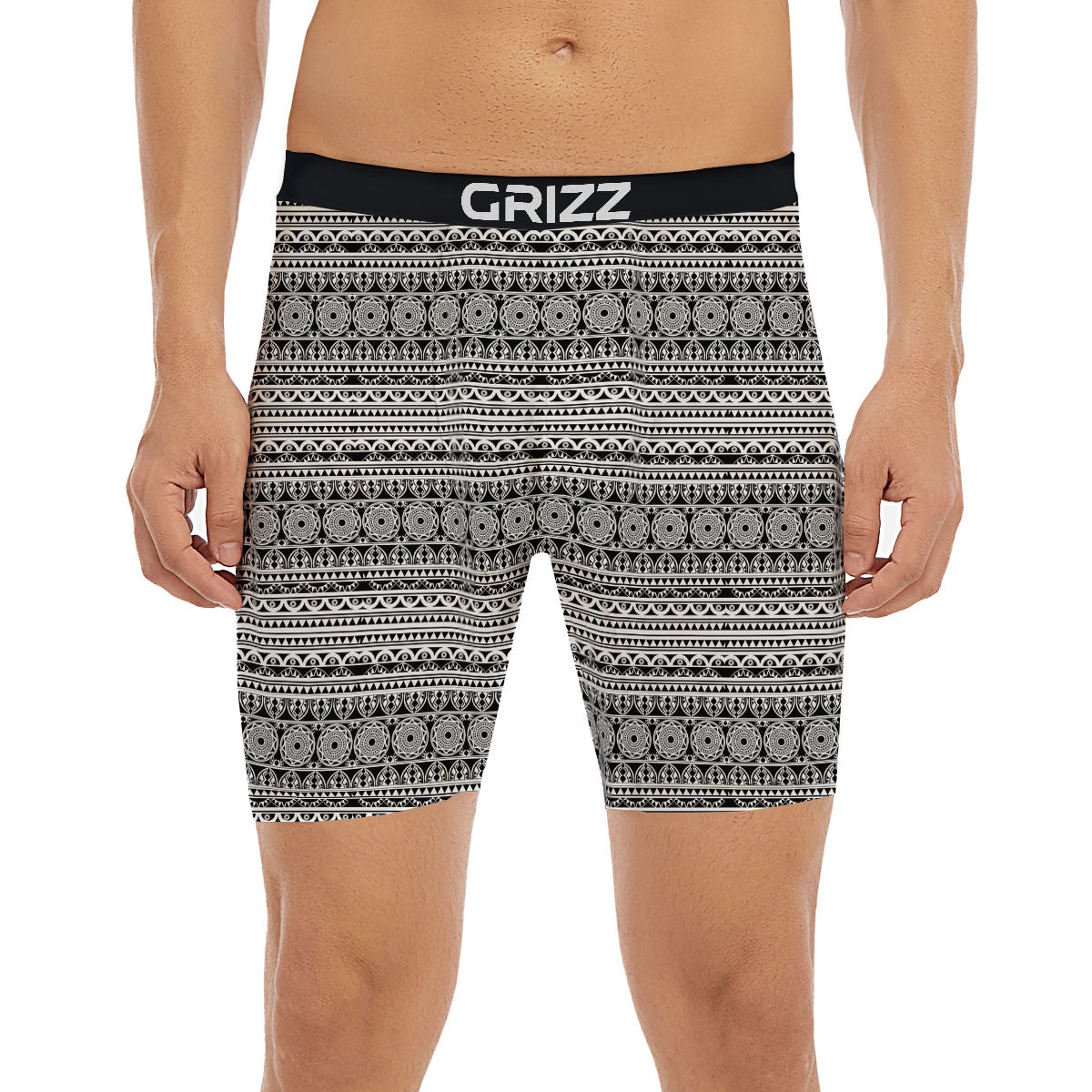 Maori Tribal White And Black Print Boxer Briefs-grizzshop