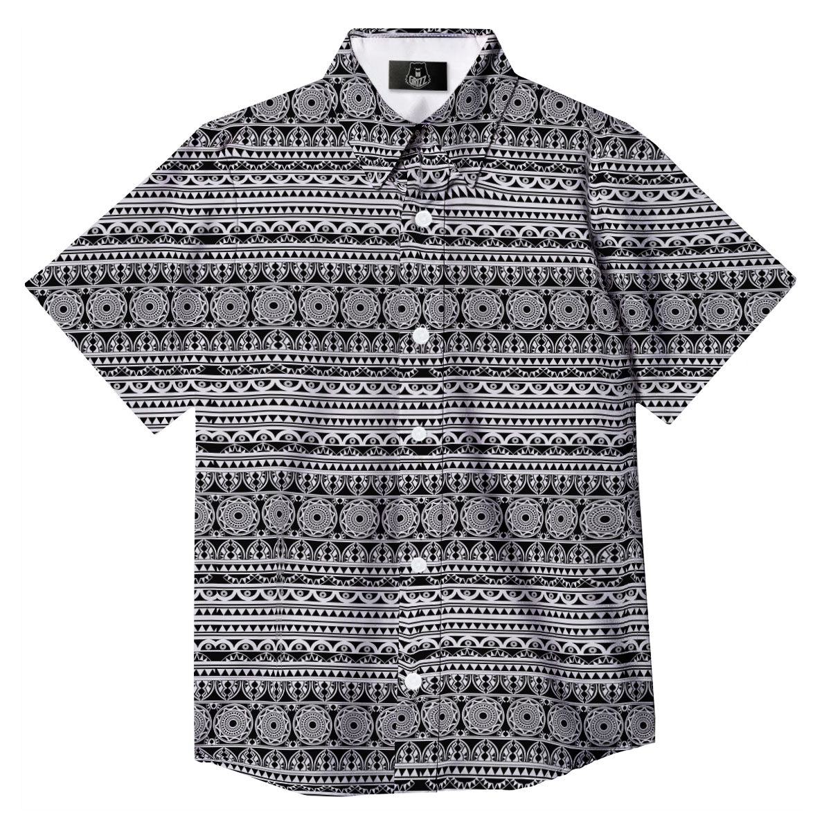 Maori Tribal White And Black Print Button Up Shirt-grizzshop