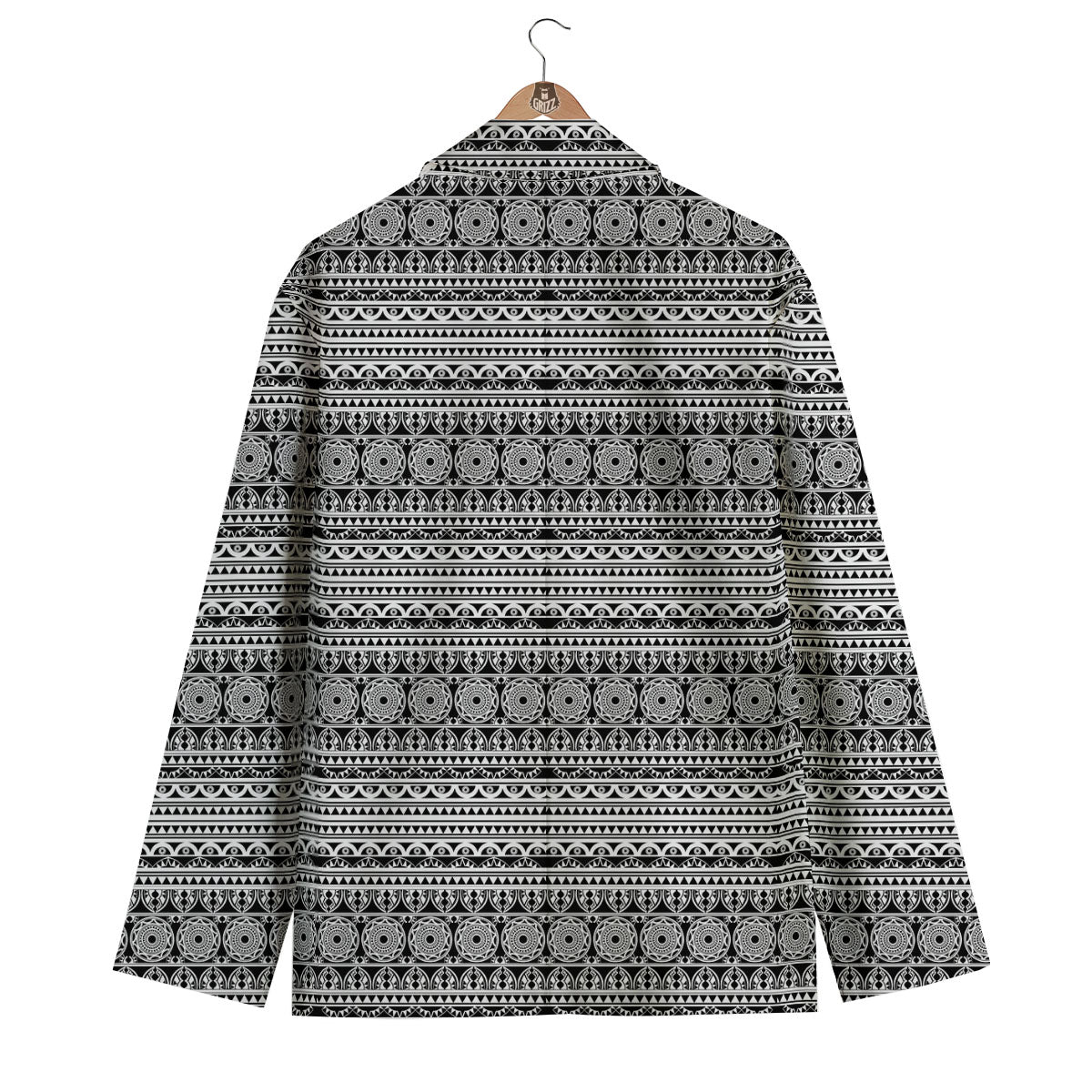 Maori Tribal White And Black Print Men's Blazer-grizzshop