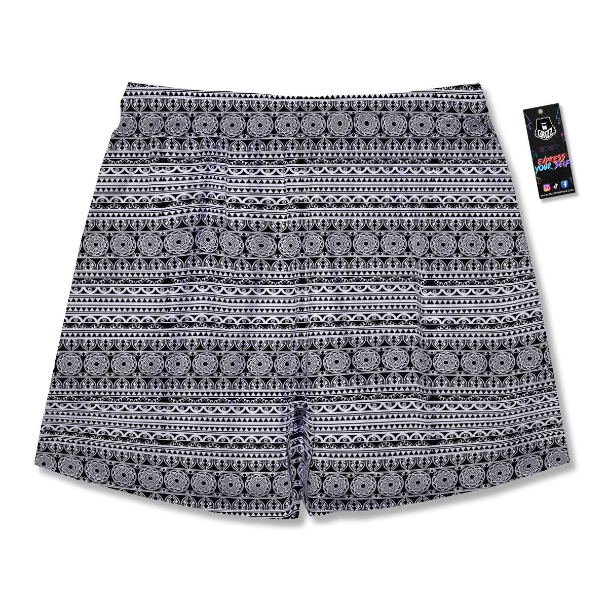 Maori Tribal White And Black Print Men's Running Shorts-grizzshop