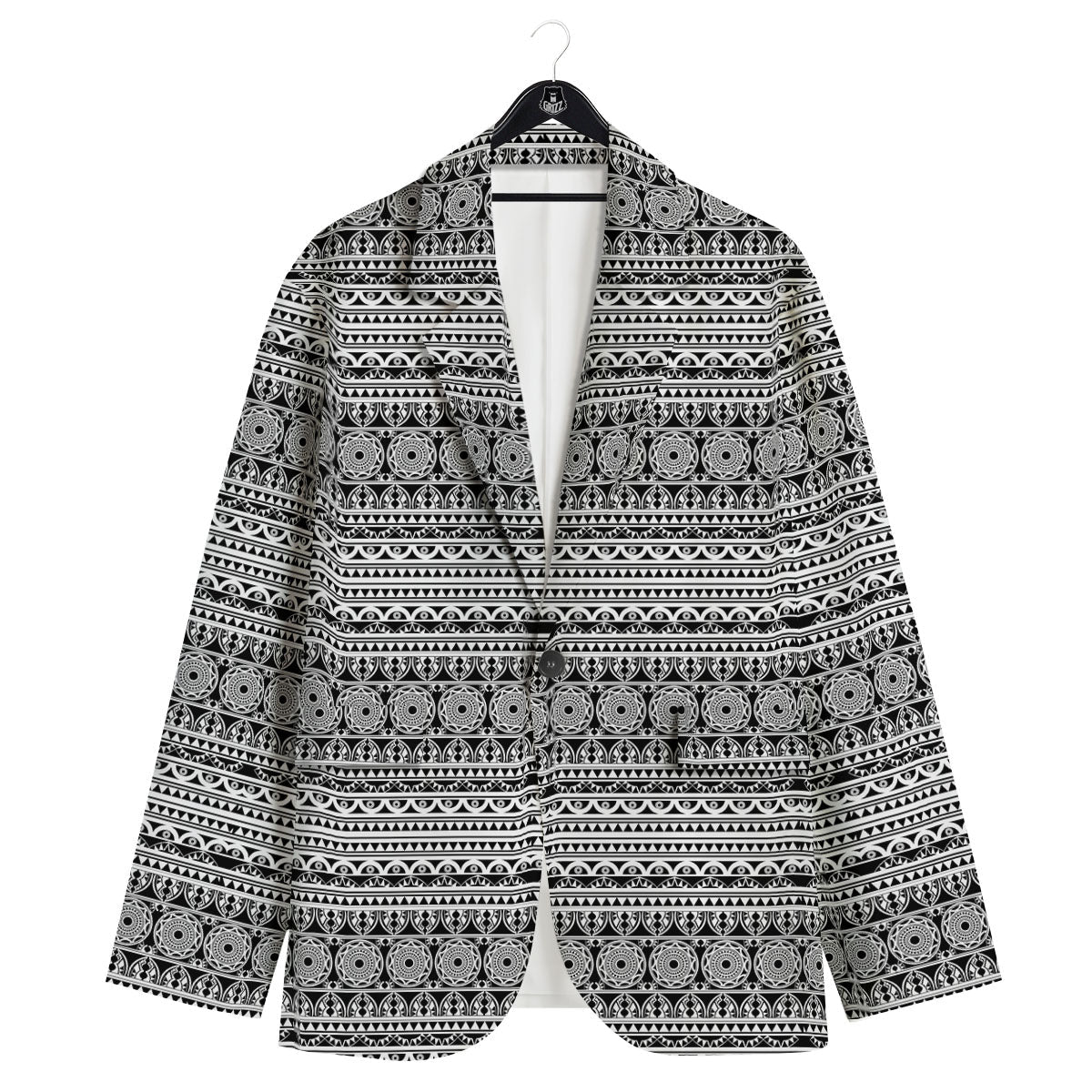 Maori Tribal White And Black Print Men's Sport Coat-grizzshop