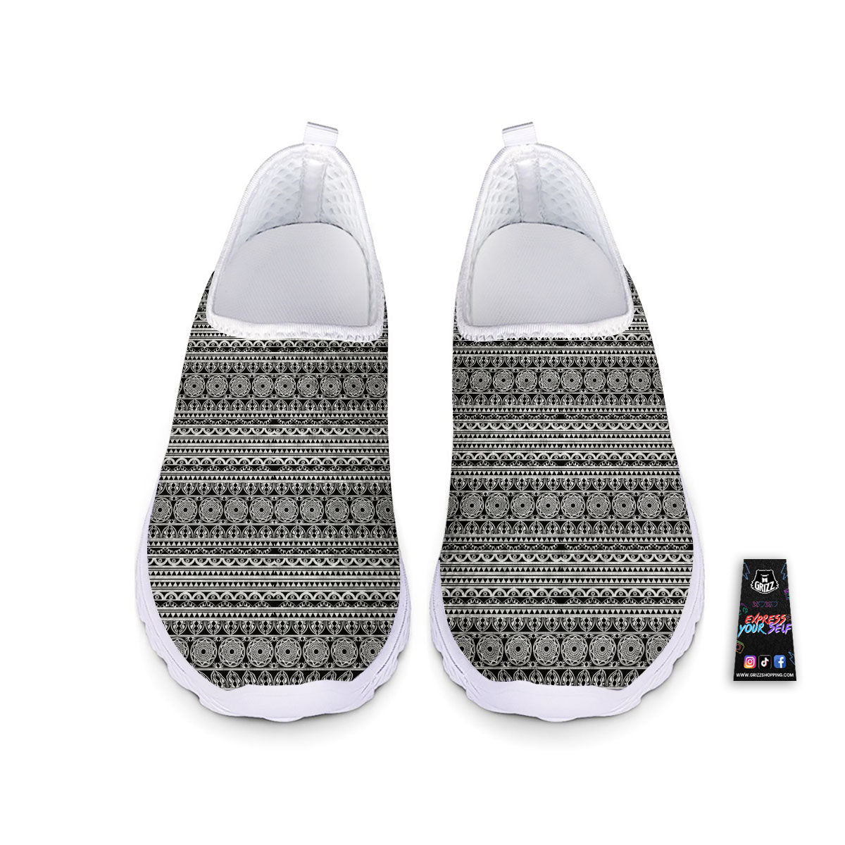 Maori Tribal White And Black Print Nurse Shoes-grizzshop