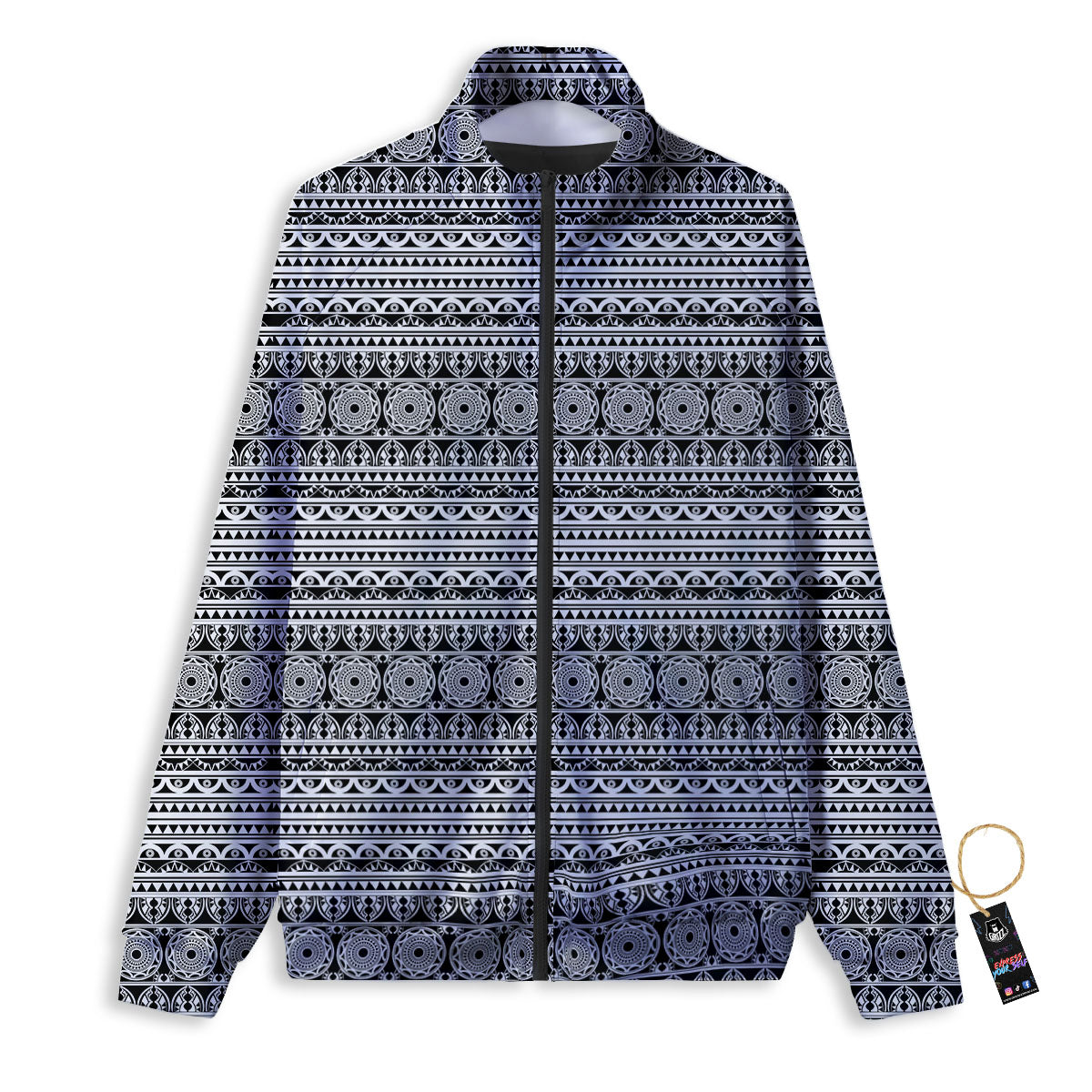 Maori Tribal White And Black Print Track Jacket-grizzshop