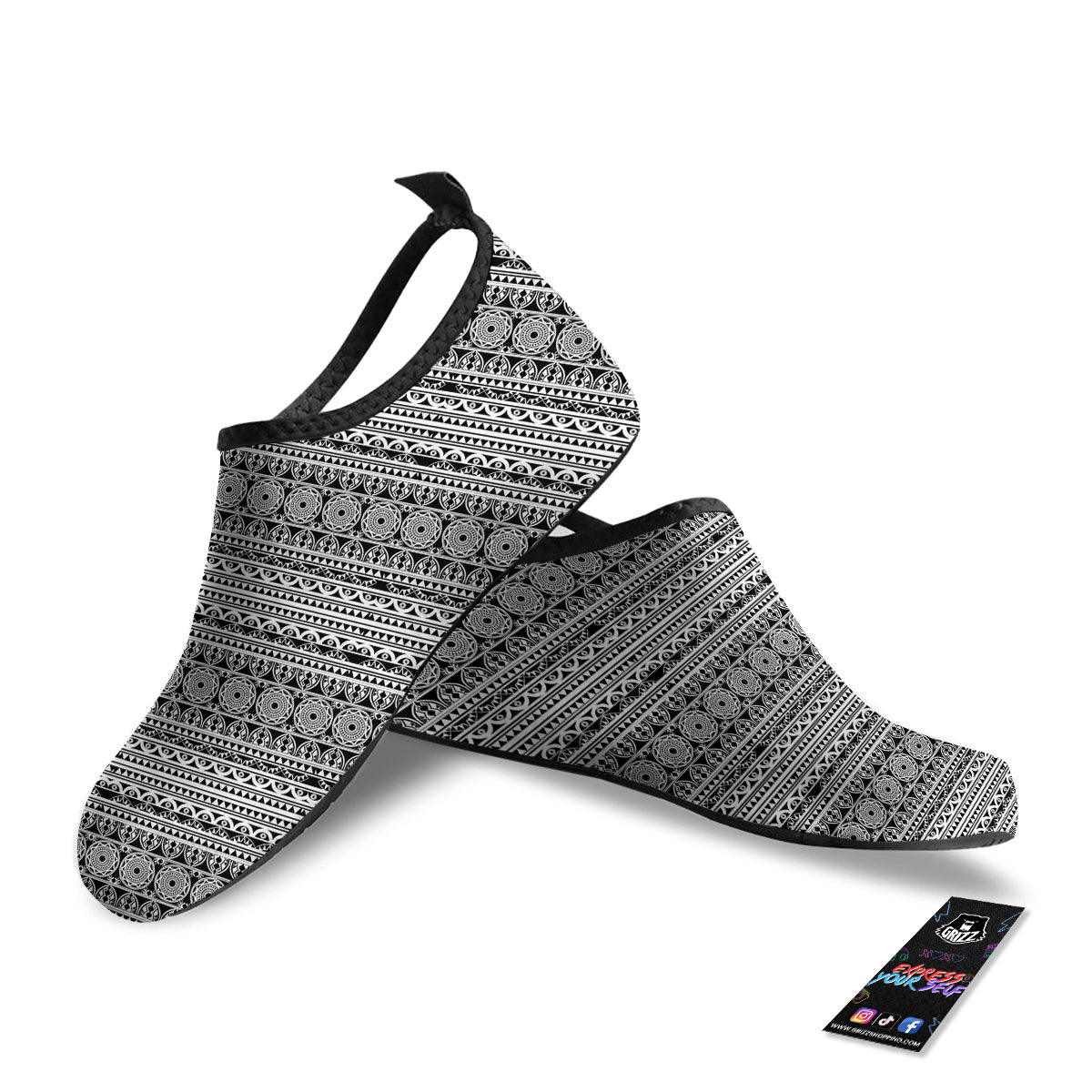 Maori Tribal White And Black Print Water Shoes-grizzshop