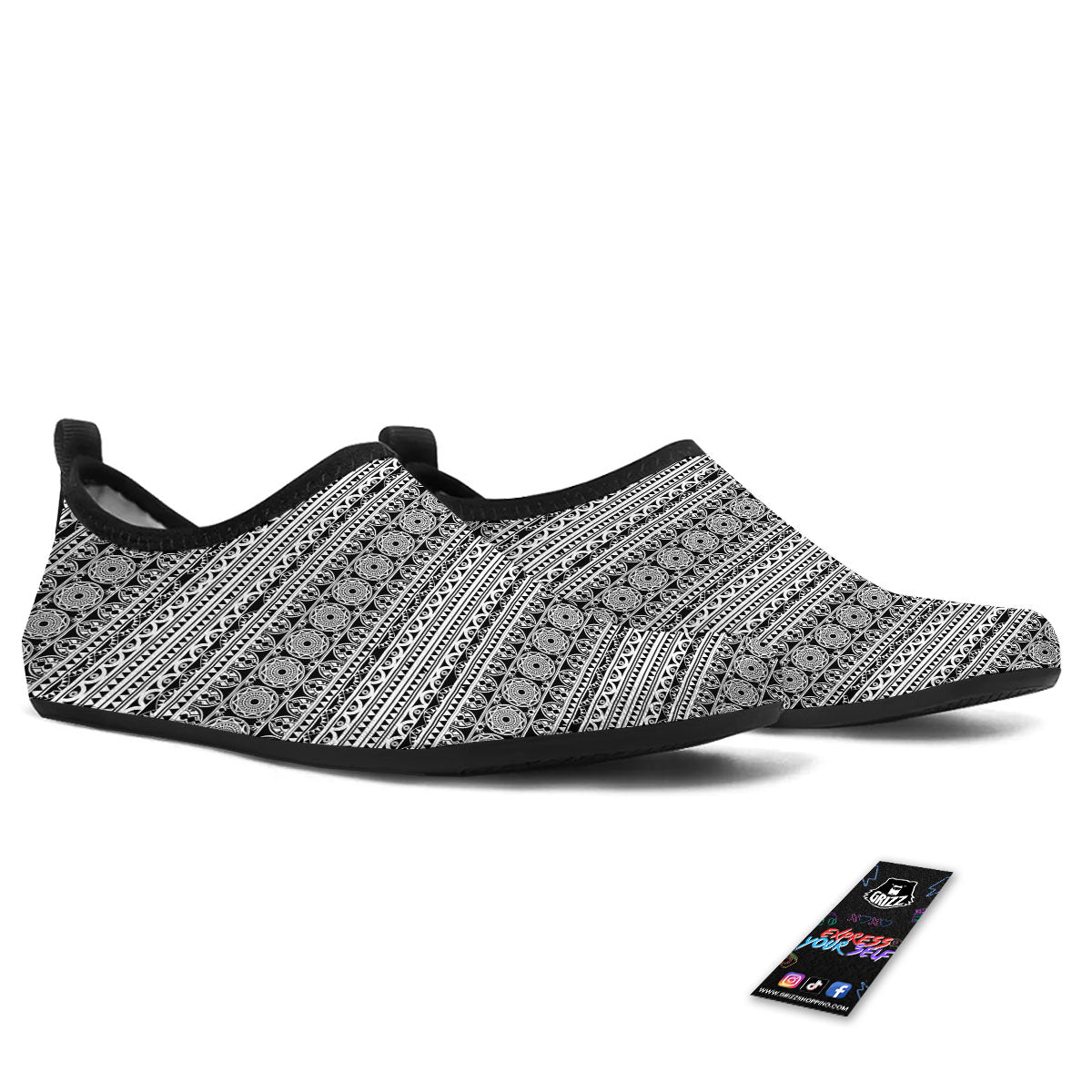 Maori Tribal White And Black Print Water Shoes-grizzshop