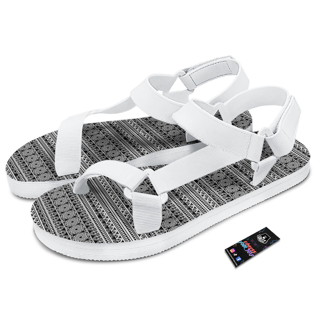 Maori Tribal White And Black Print White Open Toe Sandals-grizzshop