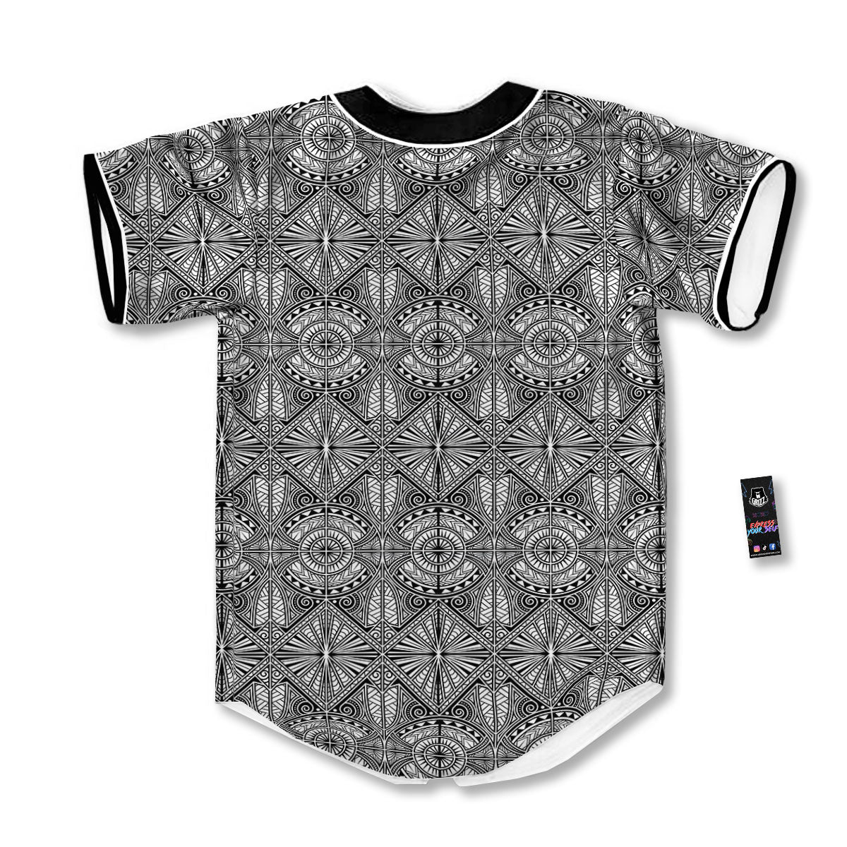 Maori White And Black Print Pattern Baseball Jersey-grizzshop