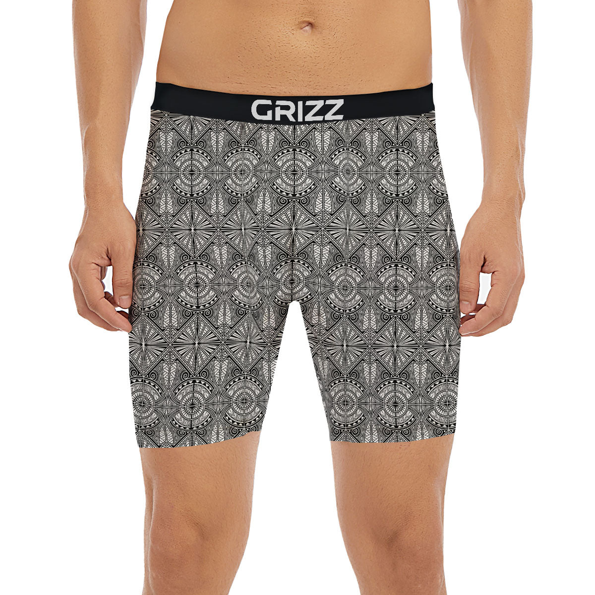 Maori White And Black Print Pattern Boxer Briefs-grizzshop