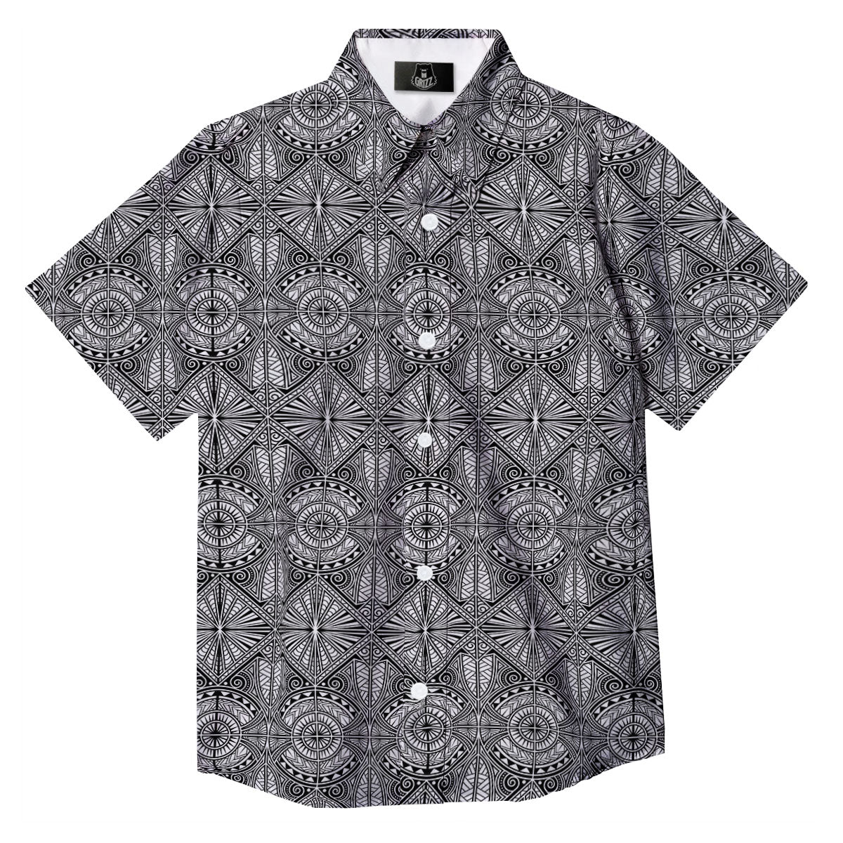 Maori White And Black Print Pattern Button Up Shirt-grizzshop