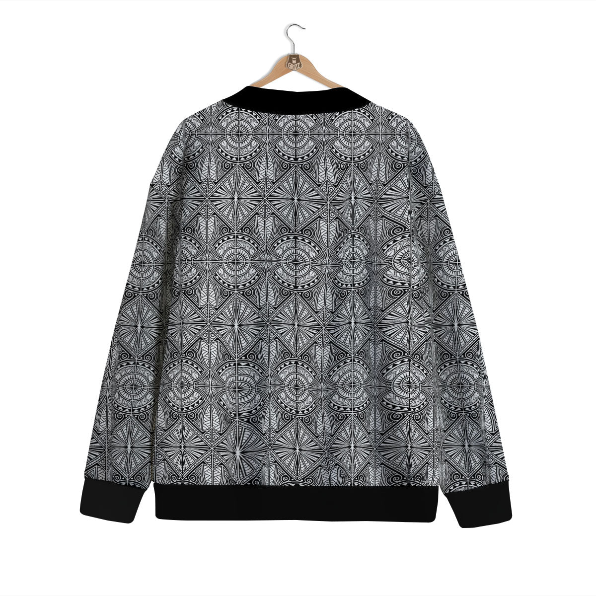 Maori White And Black Print Pattern Cardigan-grizzshop
