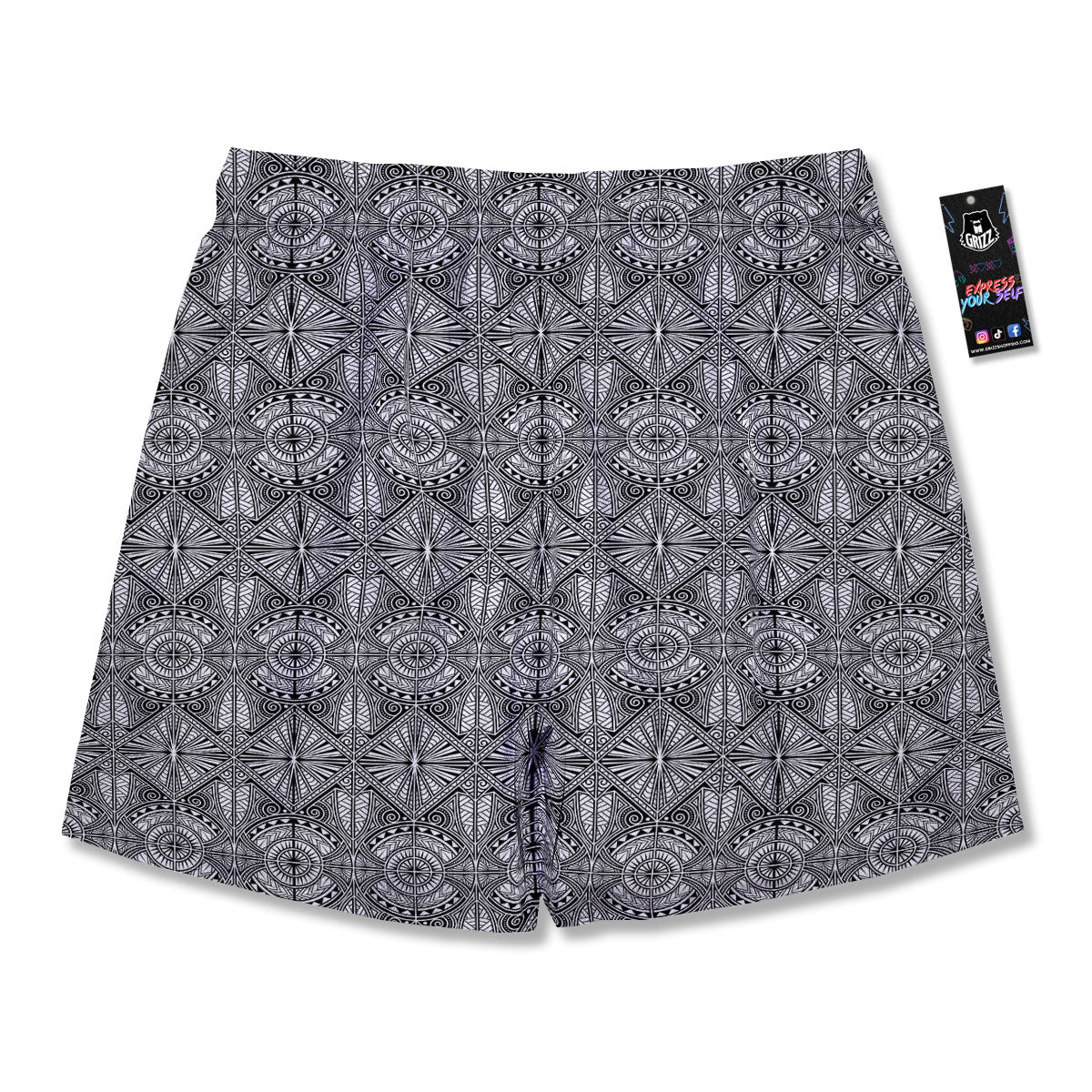 Maori White And Black Print Pattern Men's Running Shorts-grizzshop