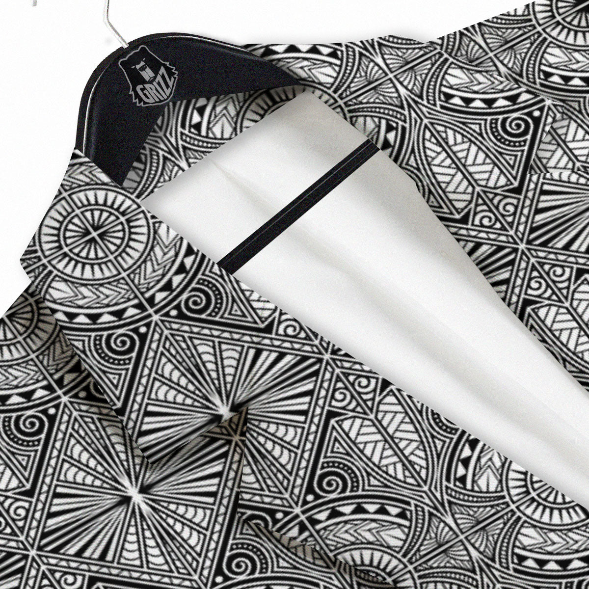 Maori White And Black Print Pattern Men's Sport Coat-grizzshop