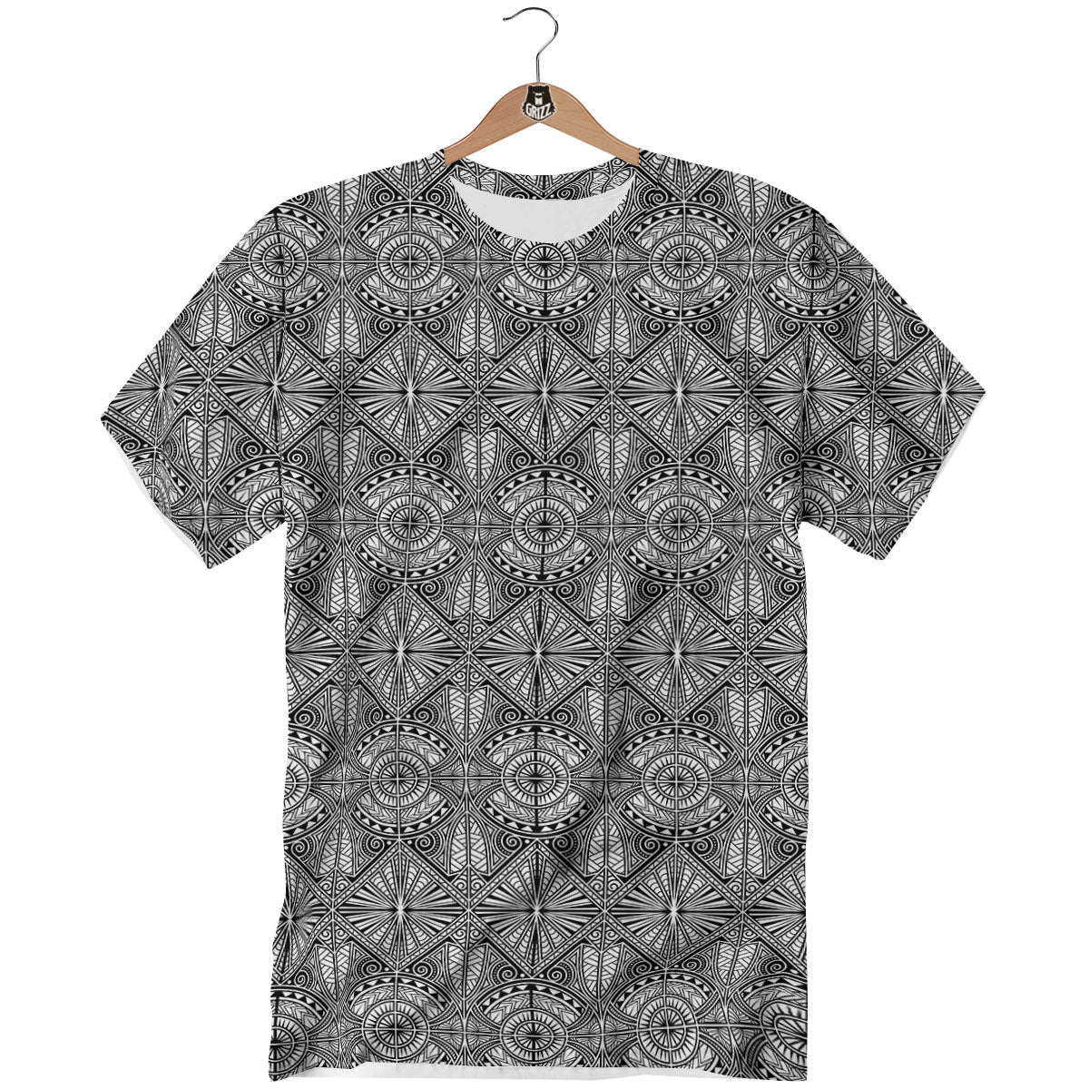 Maori White And Black Print Pattern T-Shirt-grizzshop