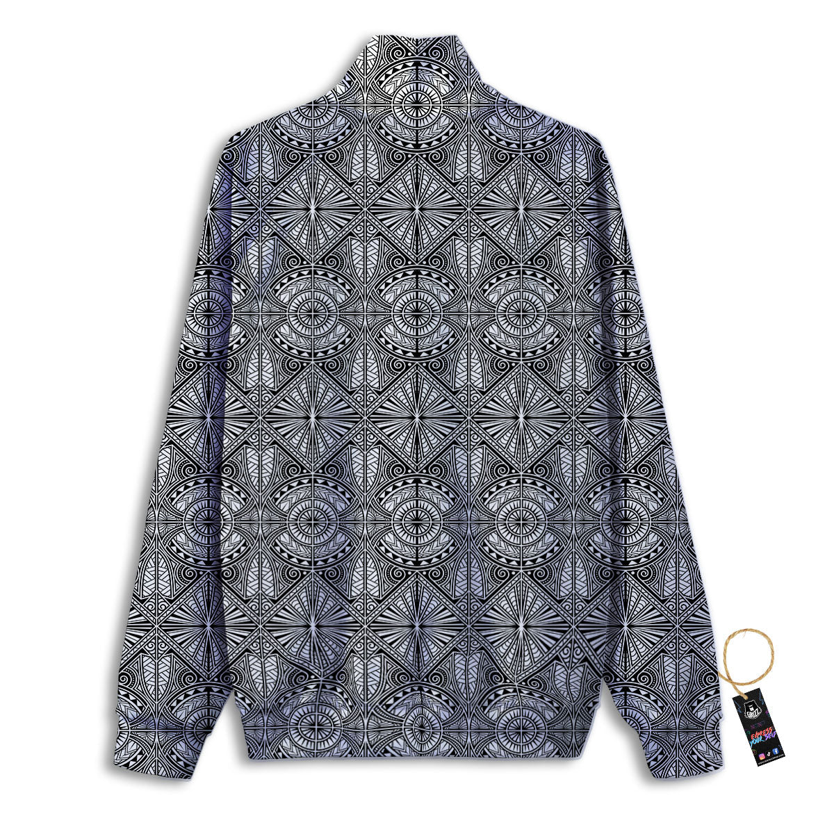 Maori White And Black Print Pattern Track Jacket-grizzshop