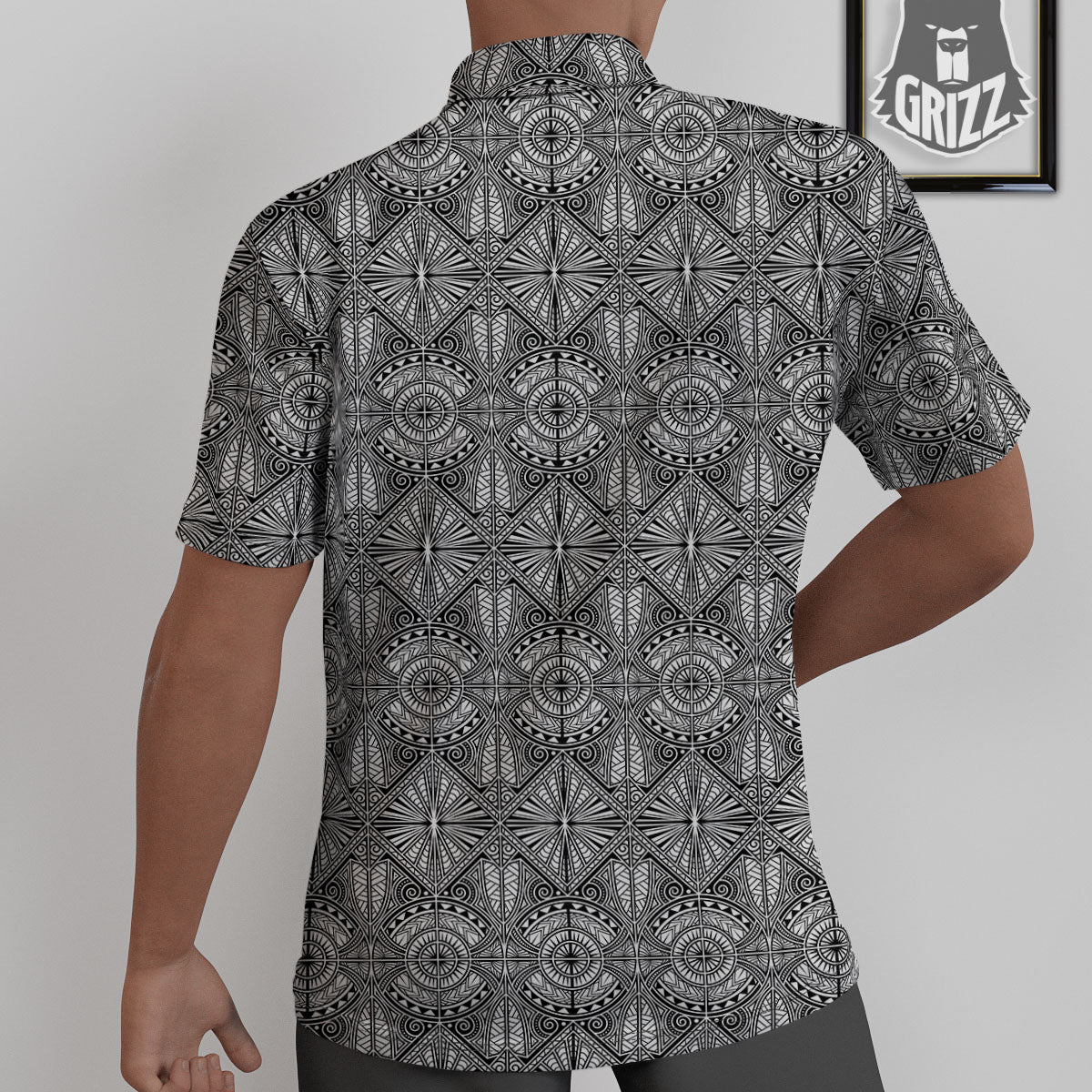 Maori White And Black Print Pattern Untucked Shirts-grizzshop