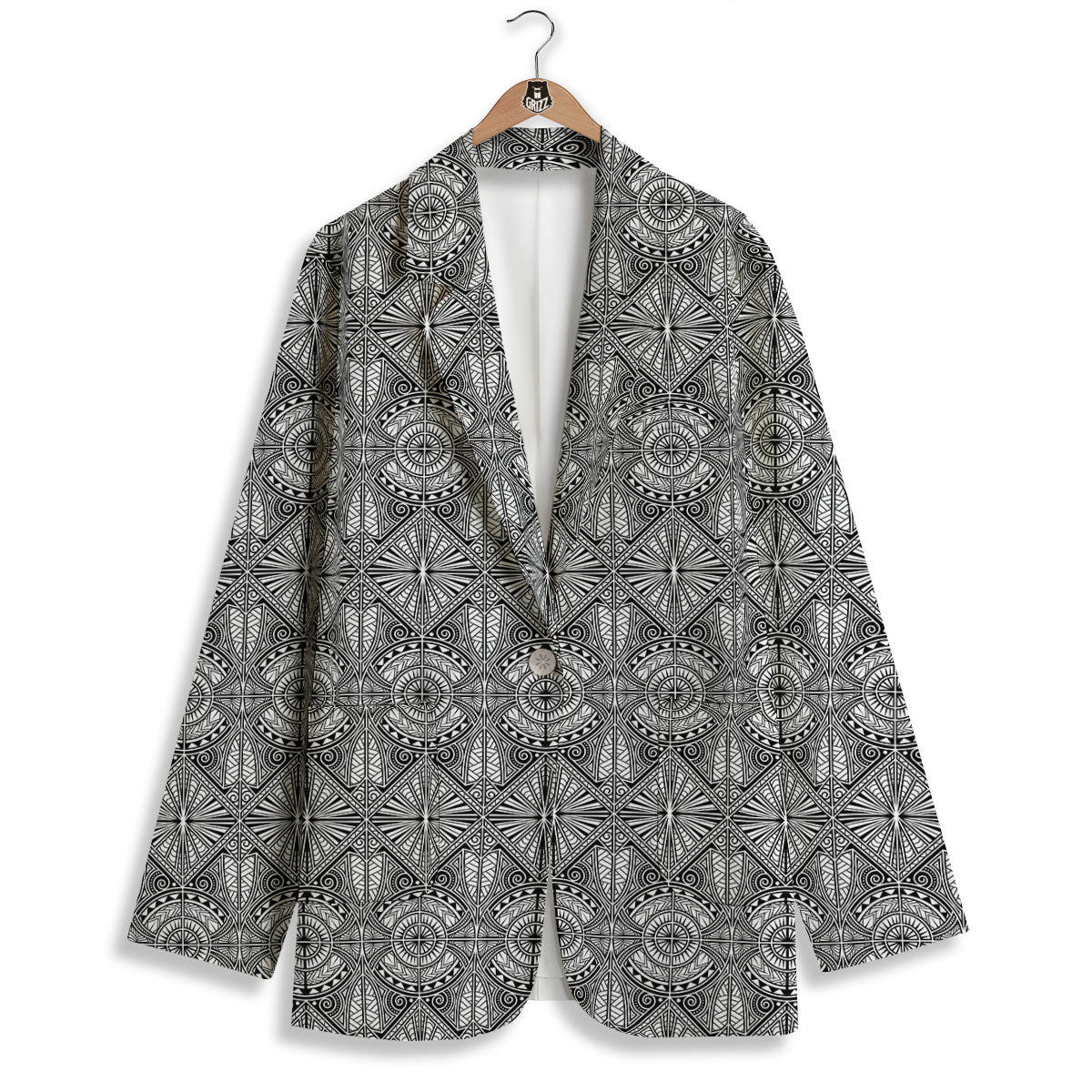 Maori White And Black Print Pattern Women's Blazer-grizzshop