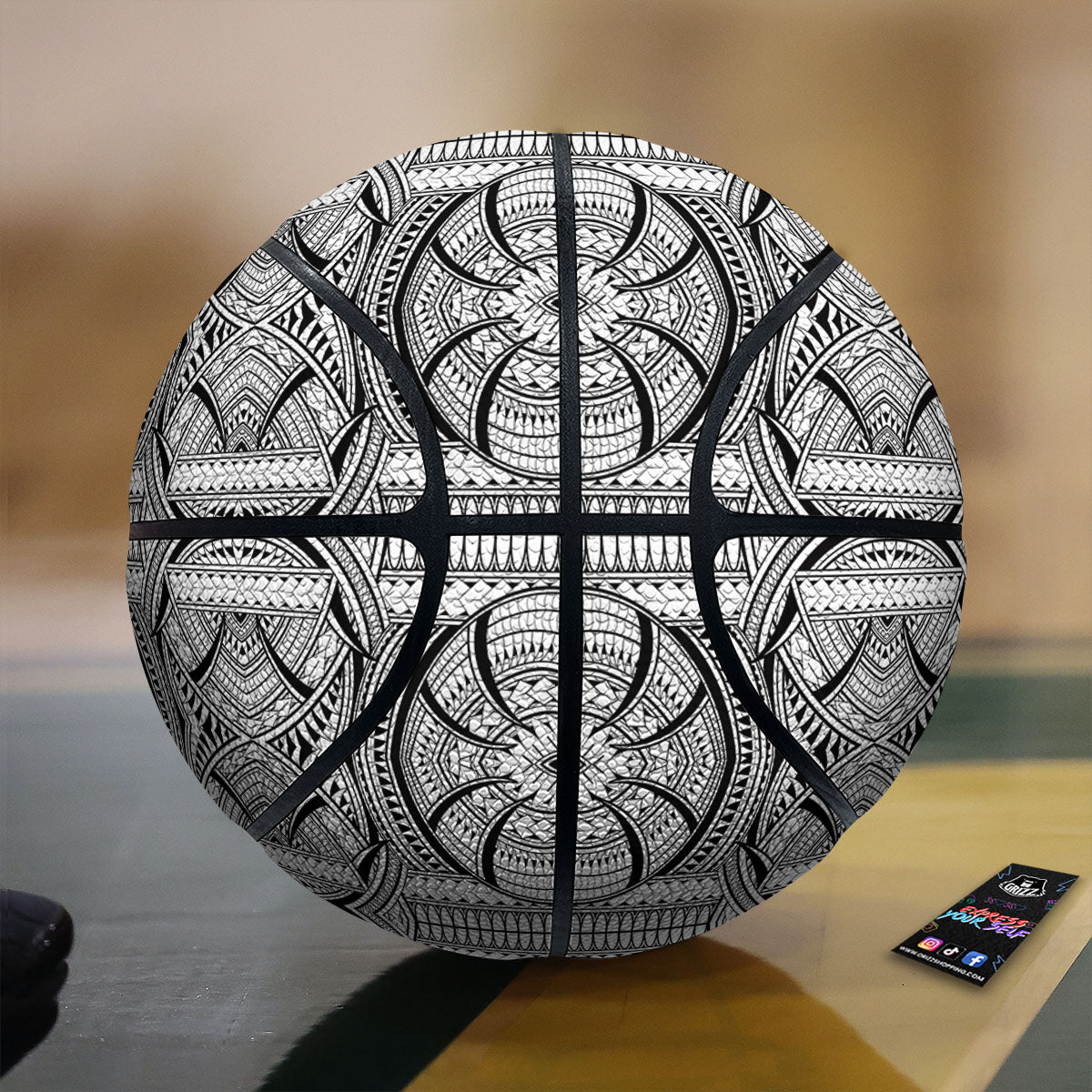 Maori Polynesian White And Black Print Basketball