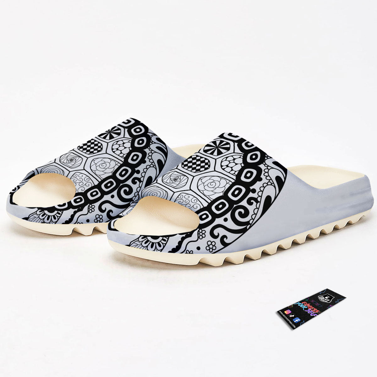 Maori Sea Turtle White And Black Print Sandals-grizzshop