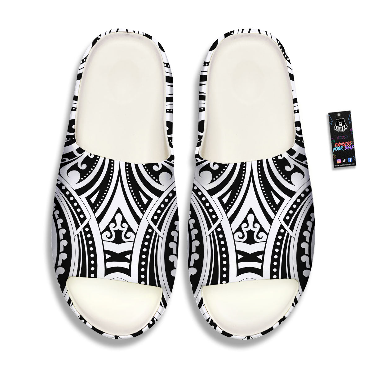Maori Tattoo White And Black Print Sandals-grizzshop