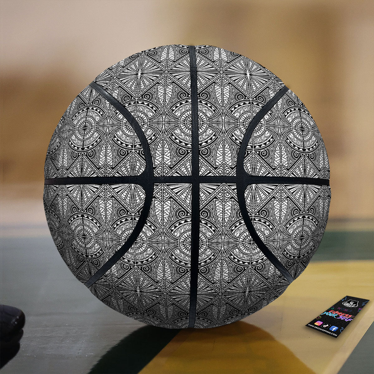 Maori White And Black Print Pattern Basketball