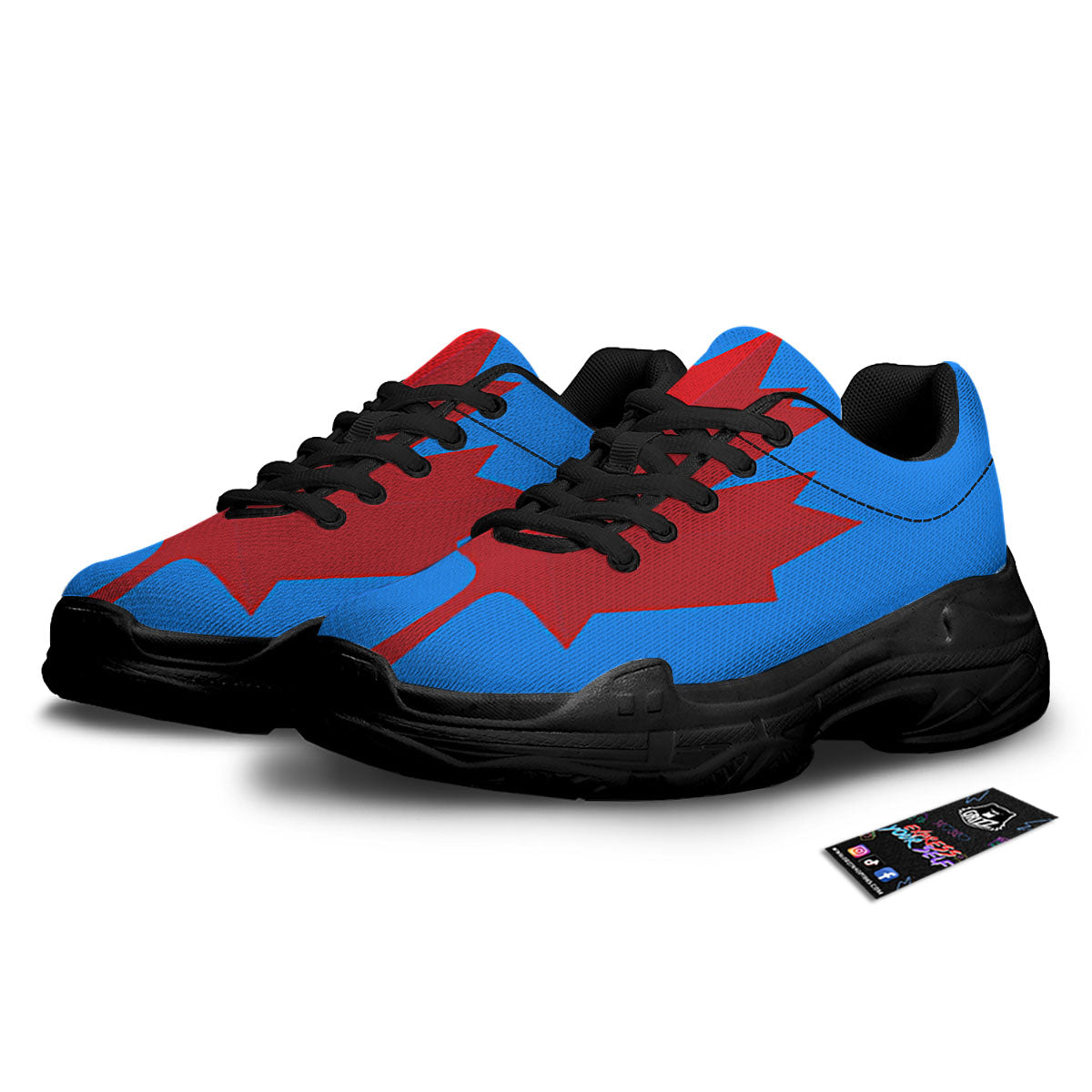 Maple Leaf Autumn Print Black Chunky Shoes-grizzshop