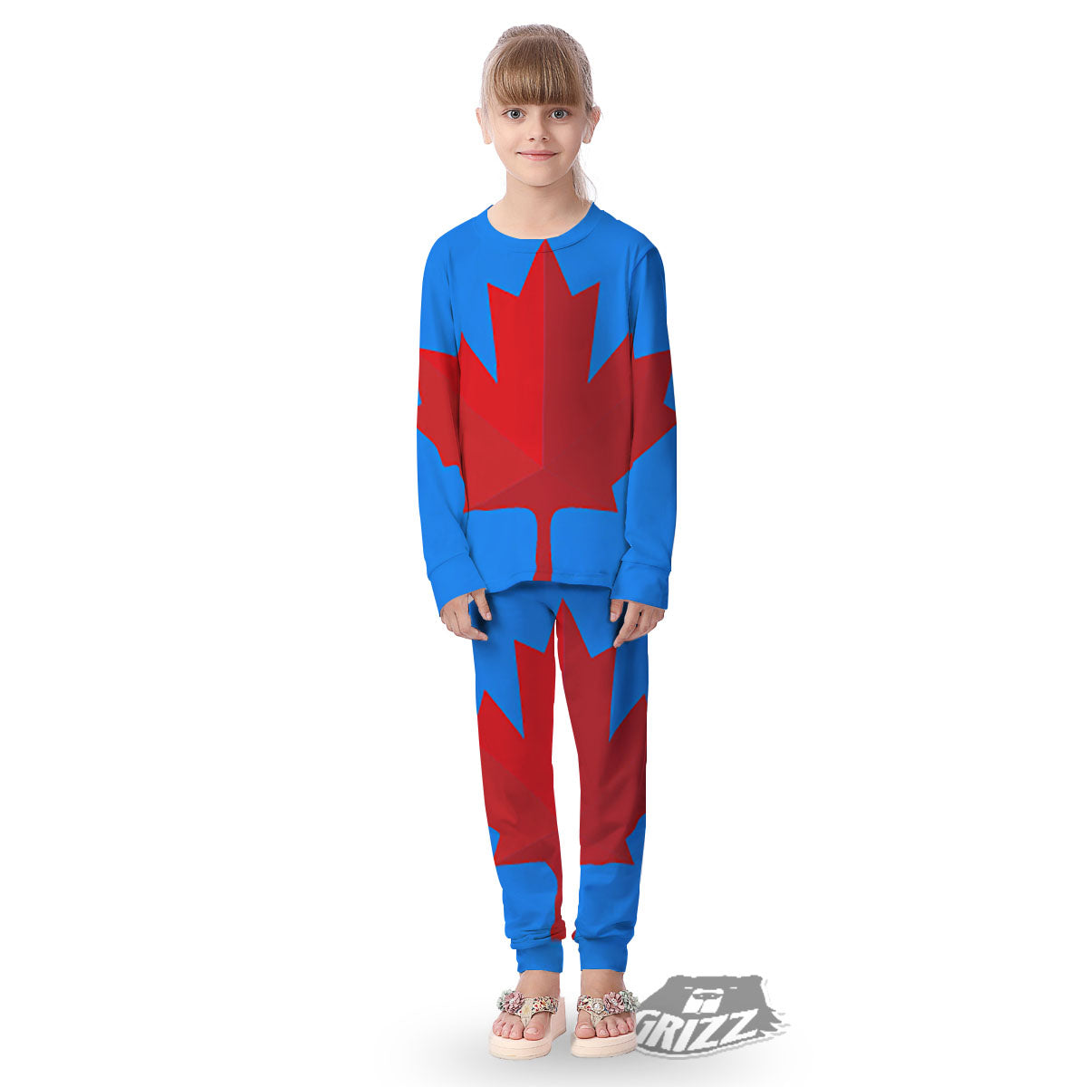 Maple Leaf Autumn Print Kid's Pajamas-grizzshop