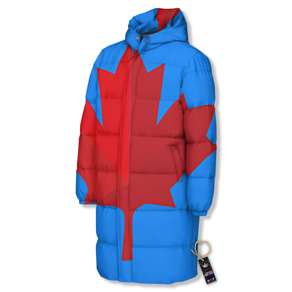 Maple Leaf Autumn Print Long Down Jacket-grizzshop