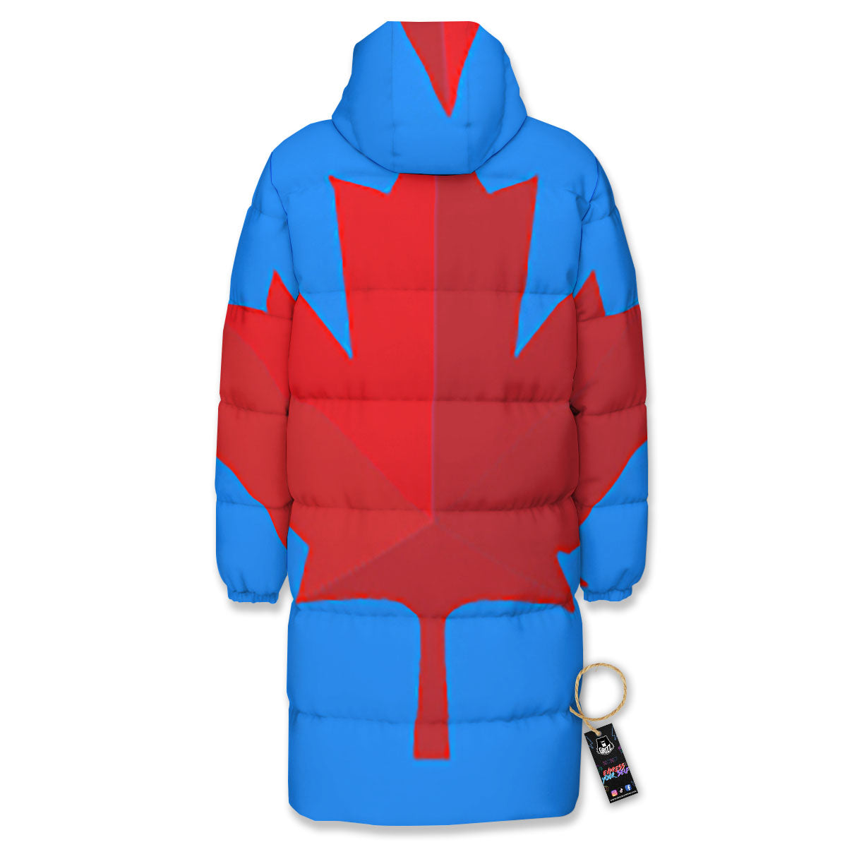 Maple Leaf Autumn Print Long Down Jacket-grizzshop
