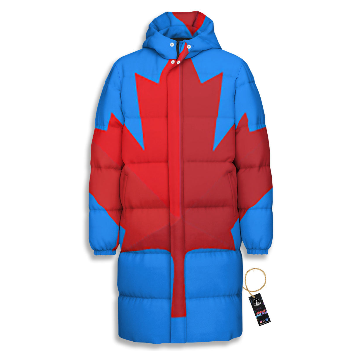 Maple Leaf Autumn Print Long Down Jacket-grizzshop