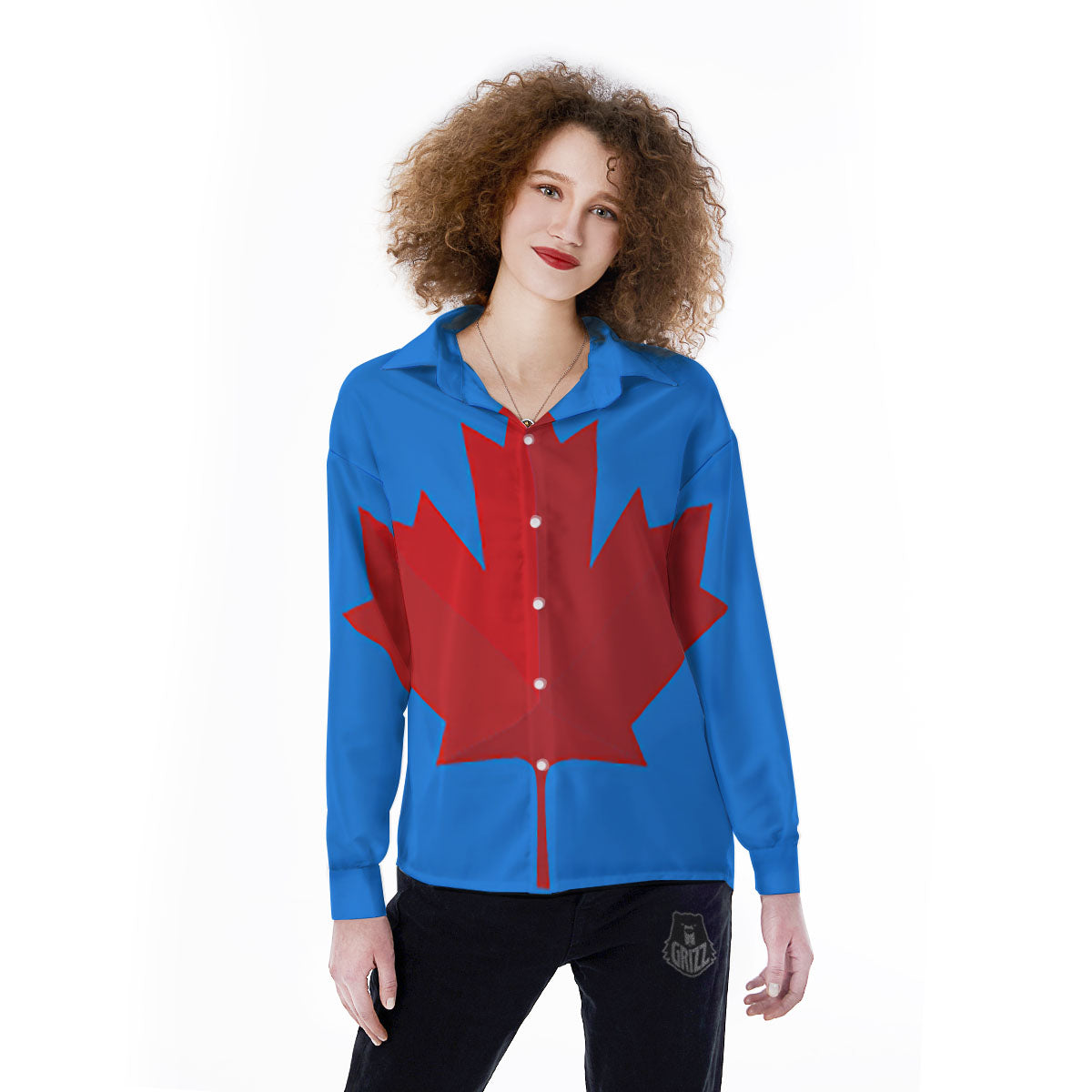 Maple Leaf Autumn Print Women's Long Sleeve Shirts-grizzshop
