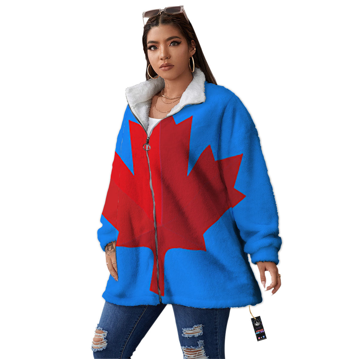 Maple Leaf Autumn Print Women's Sherpa Jacket-grizzshop