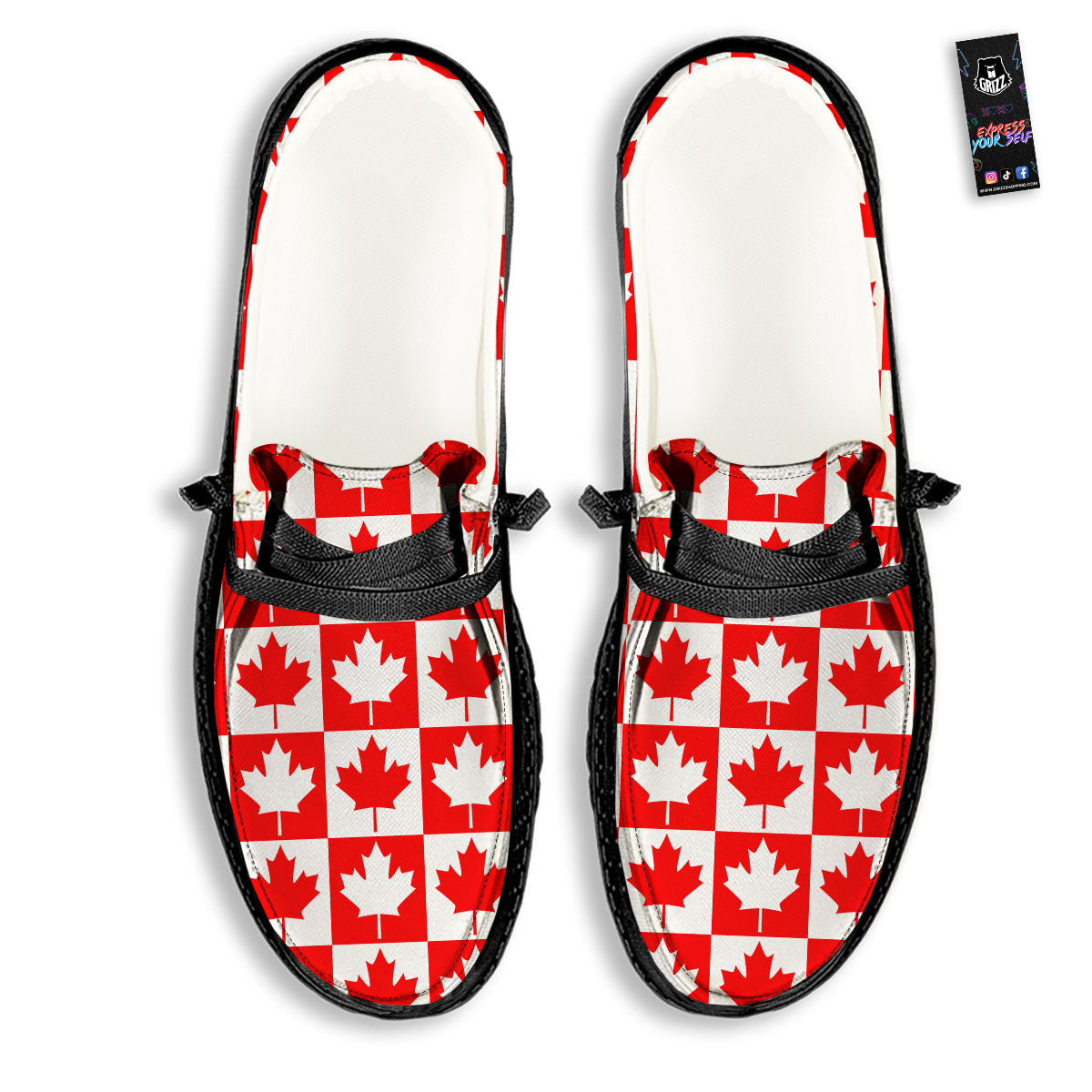 Maple Leaf Canada Print Pattern Black Loafers-grizzshop