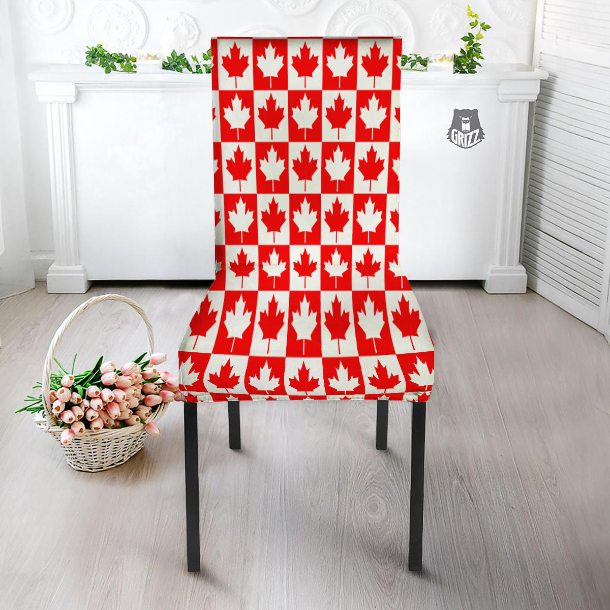 Maple Leaf Canada Print Pattern Dining Chair Slipcover-grizzshop