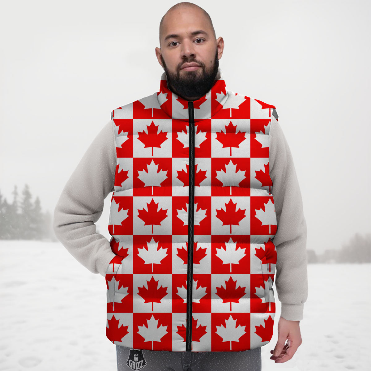 Maple Leaf Canada Print Pattern Down Vest