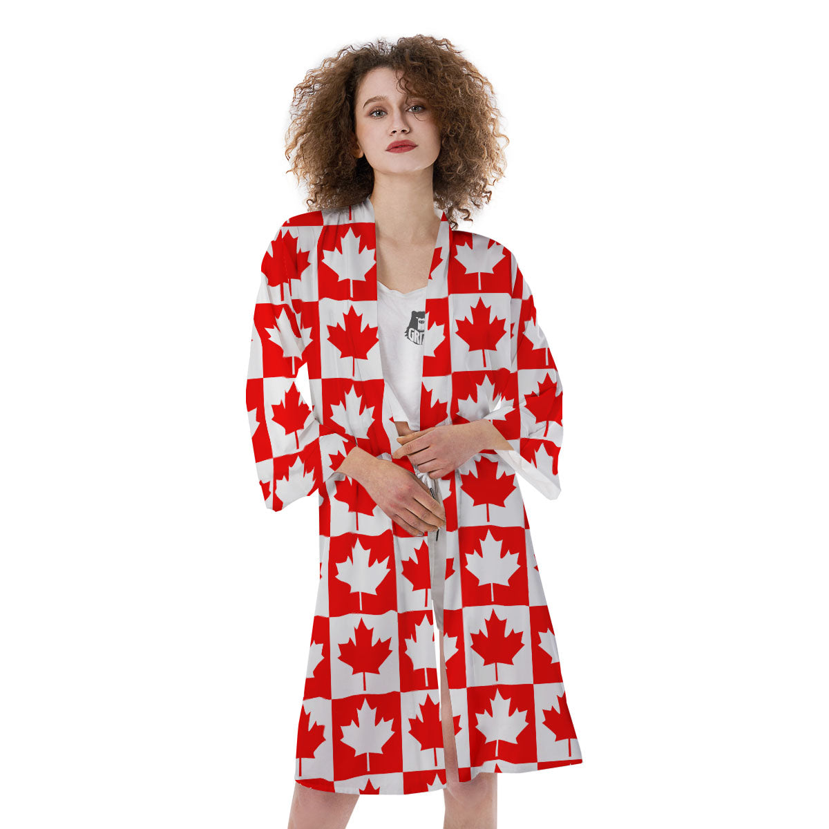 Maple Leaf Canada Print Pattern Kimono-grizzshop