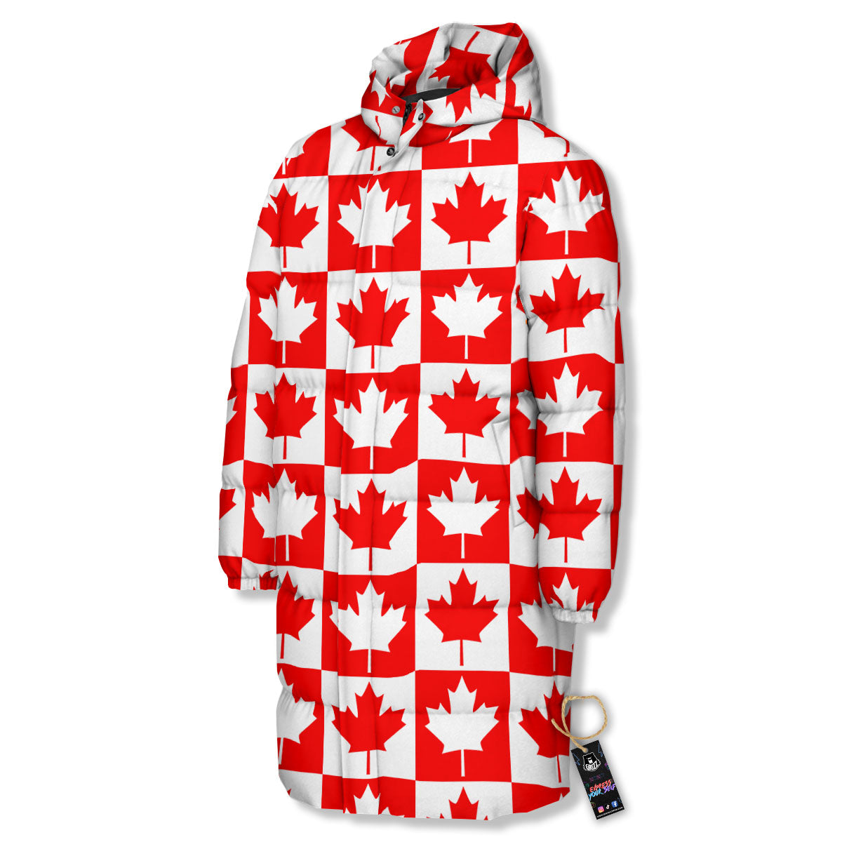 Maple Leaf Canada Print Pattern Long Down Jacket-grizzshop