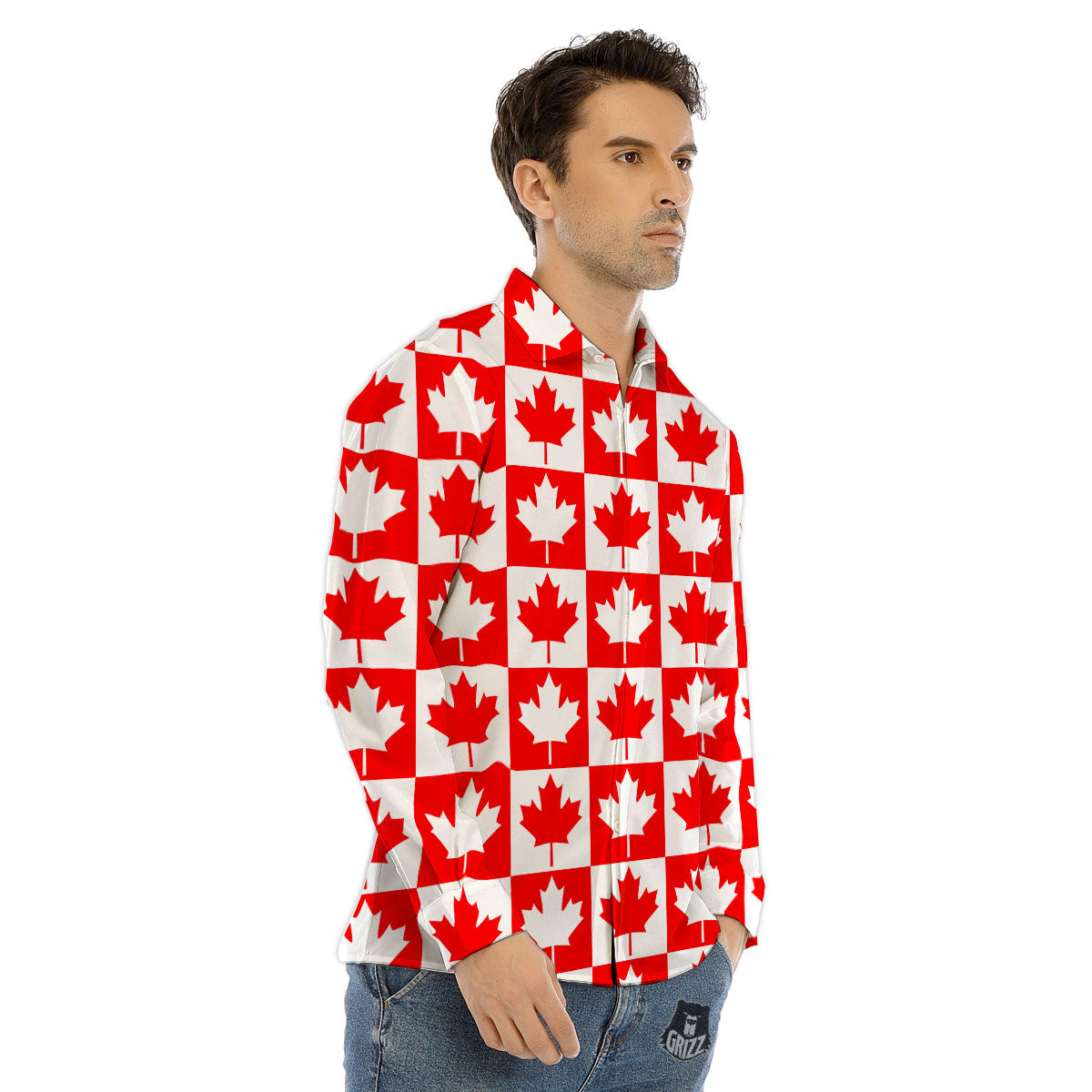 Maple Leaf Canada Print Pattern Men's Dress Shirts-grizzshop