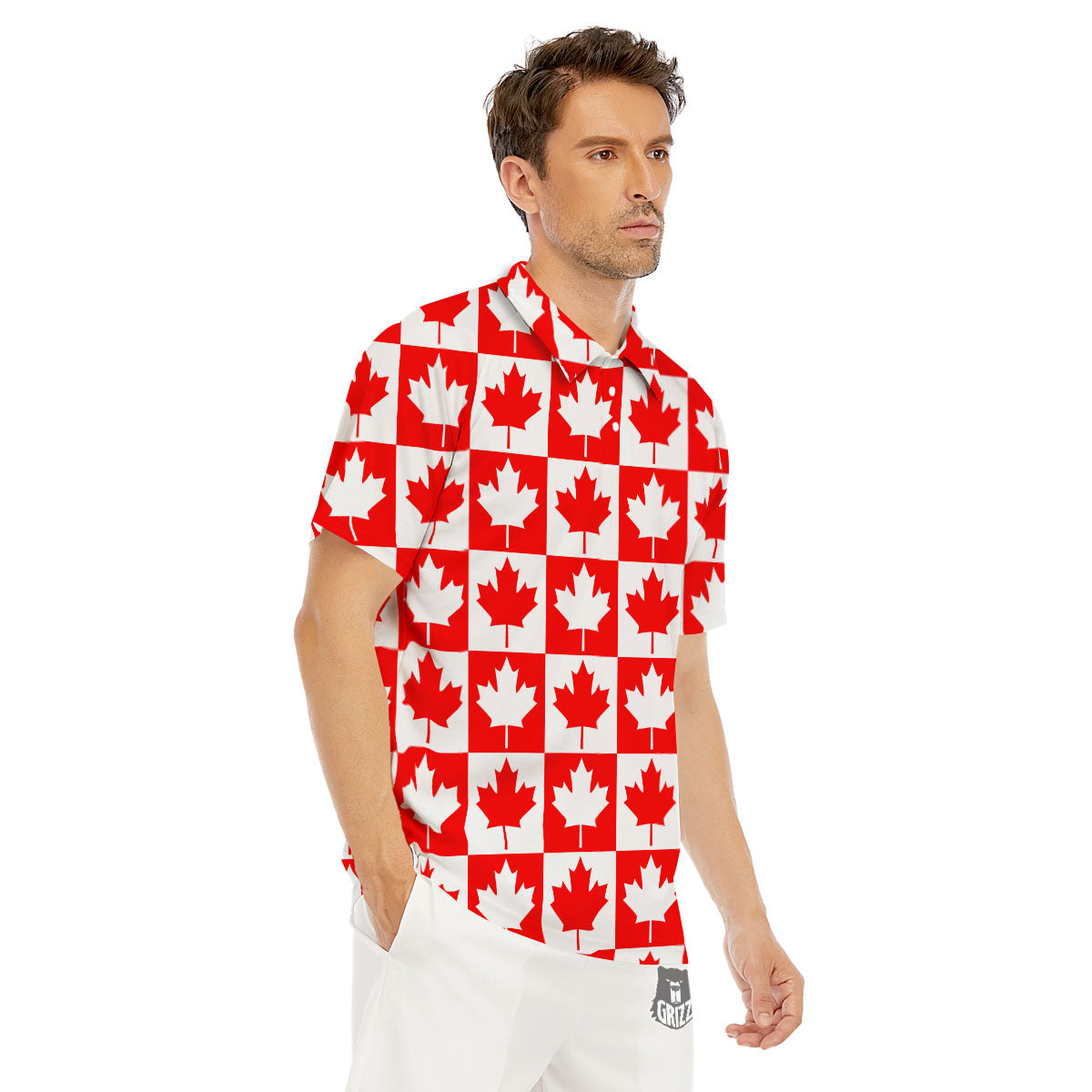 Maple Leaf Canada Print Pattern Men's Golf Shirts-grizzshop