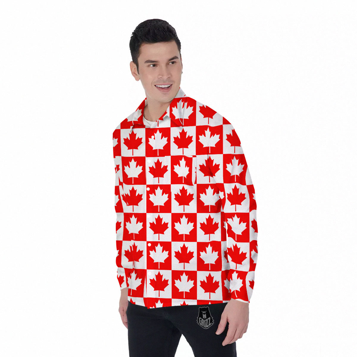 Maple Leaf Canada Print Pattern Men's Long Sleeve Shirts-grizzshop