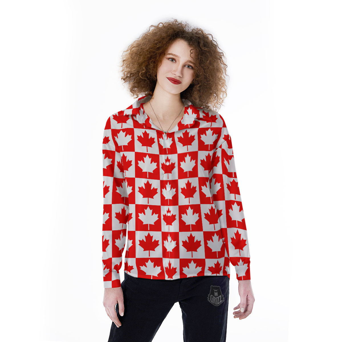 Maple Leaf Canada Print Pattern Women's Long Sleeve Shirts-grizzshop
