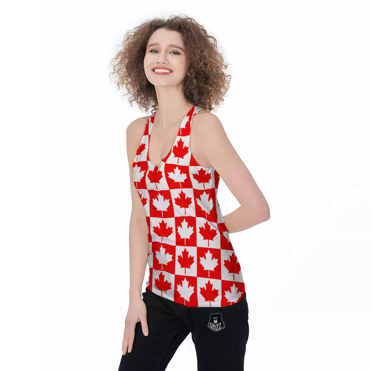 Maple Leaf Canada Print Pattern Women's Racerback Tank Top-grizzshop