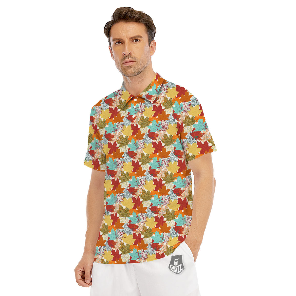 Maple Leaf Canadian Print Pattern Men's Golf Shirts-grizzshop