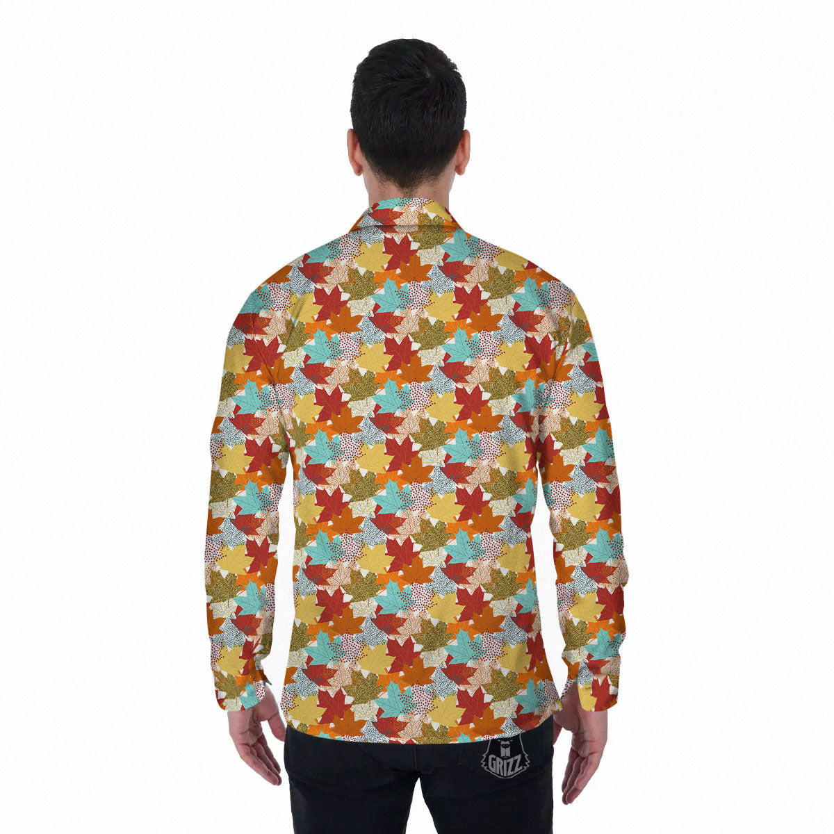 Maple Leaf Canadian Print Pattern Men's Long Sleeve Shirts-grizzshop