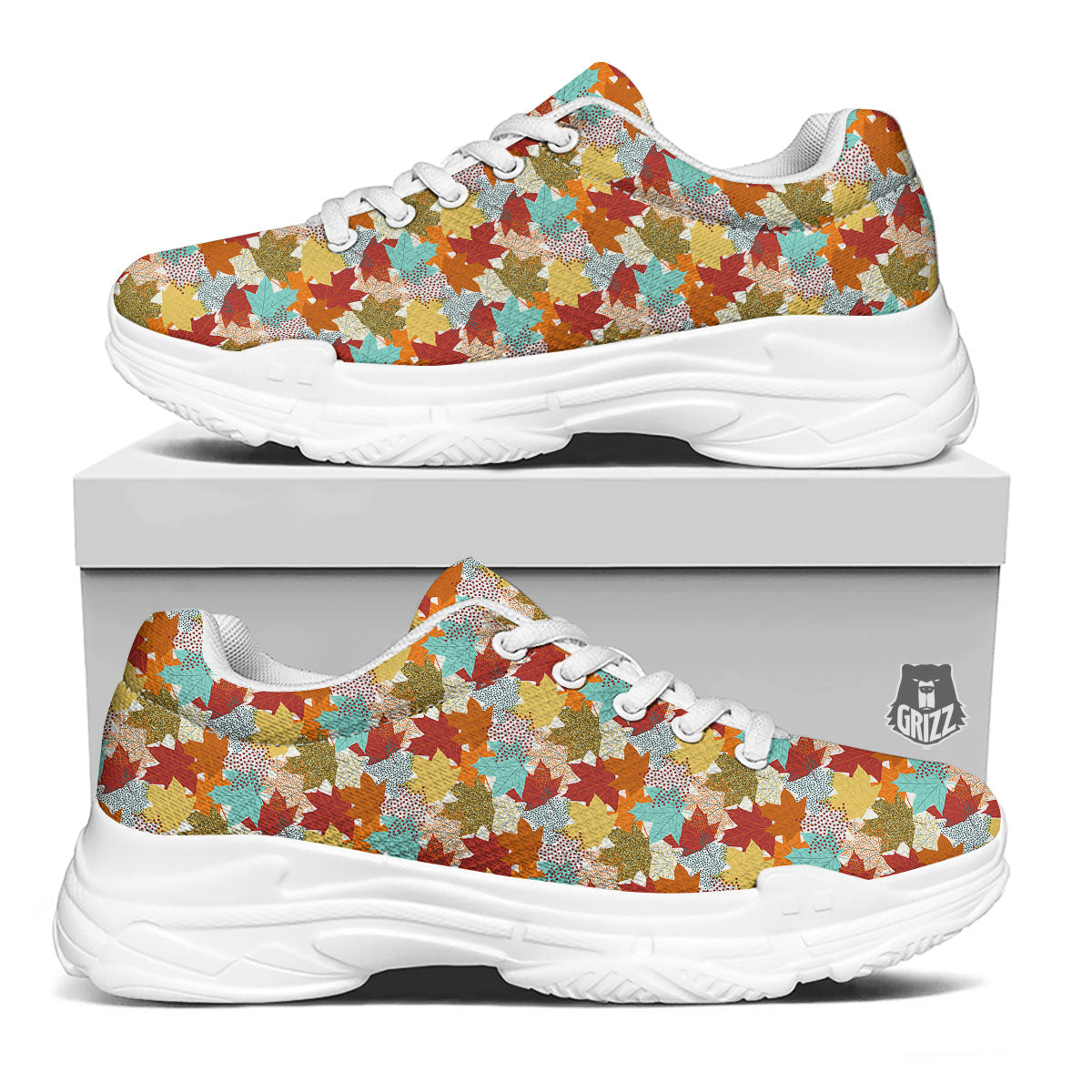 Maple Leaf Canadian Print Pattern White Chunky Shoes-grizzshop