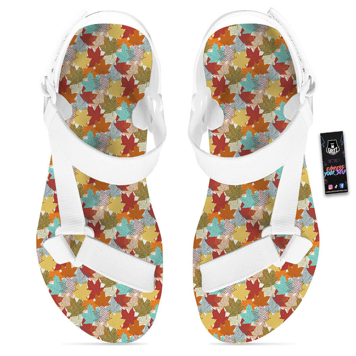 Maple Leaf Canadian Print Pattern White Open Toe Sandals-grizzshop