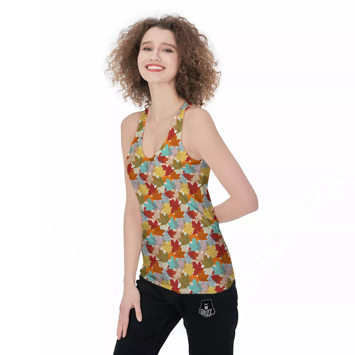 Maple Leaf Canadian Print Pattern Women's Racerback Tank Top-grizzshop