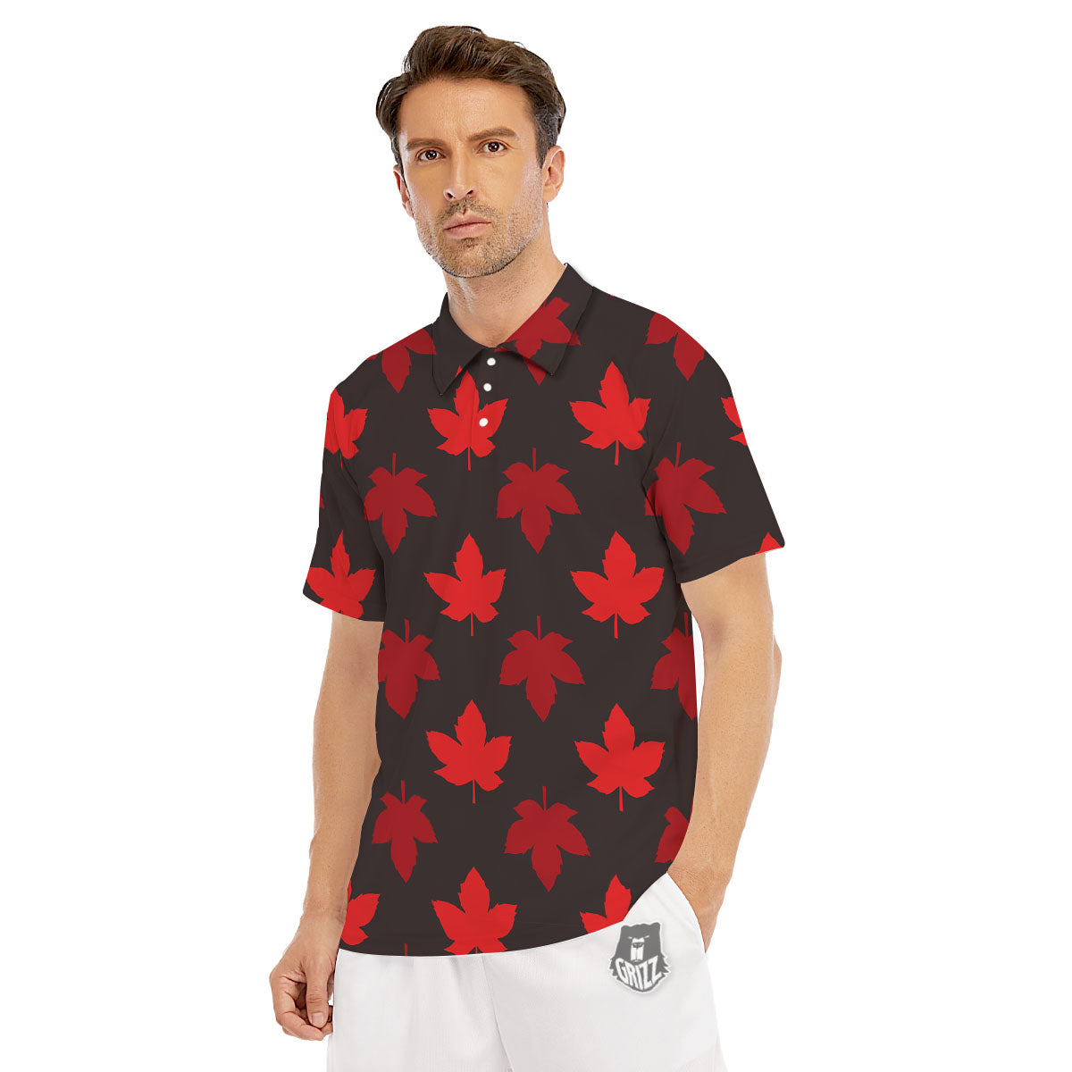 Maple Leaf Red Canadian Print Pattern Men's Golf Shirts-grizzshop