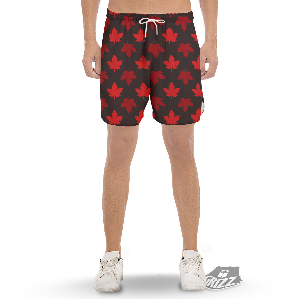 Maple Leaf Red Canadian Print Pattern Men's Gym Shorts-grizzshop