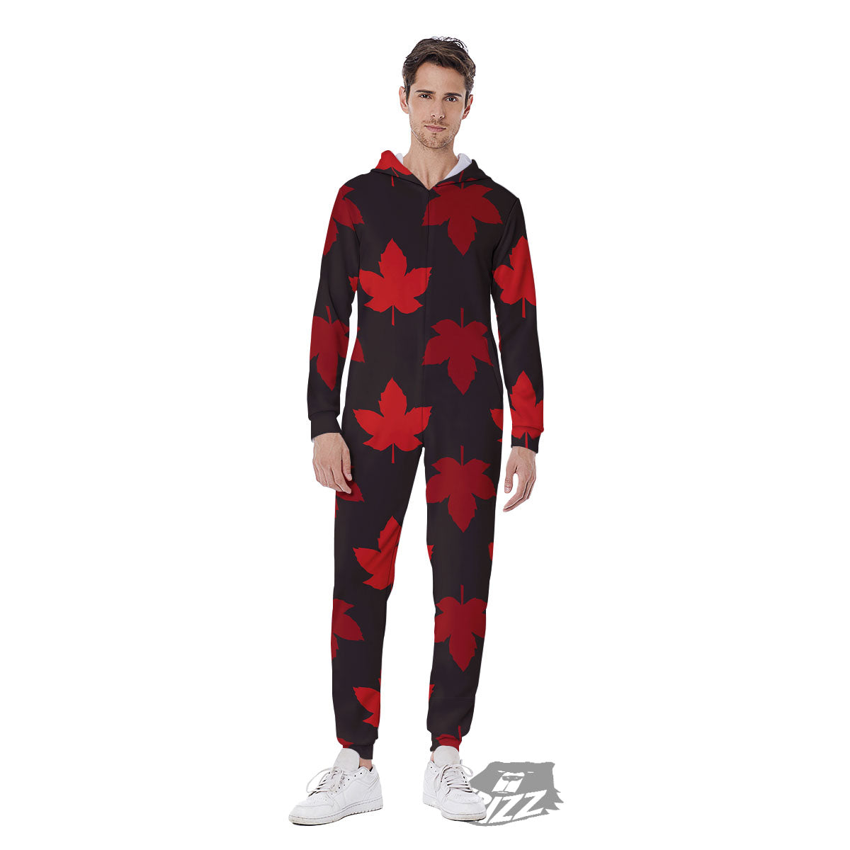Maple Leaf Red Canadian Print Pattern Men's Jumpsuit-grizzshop