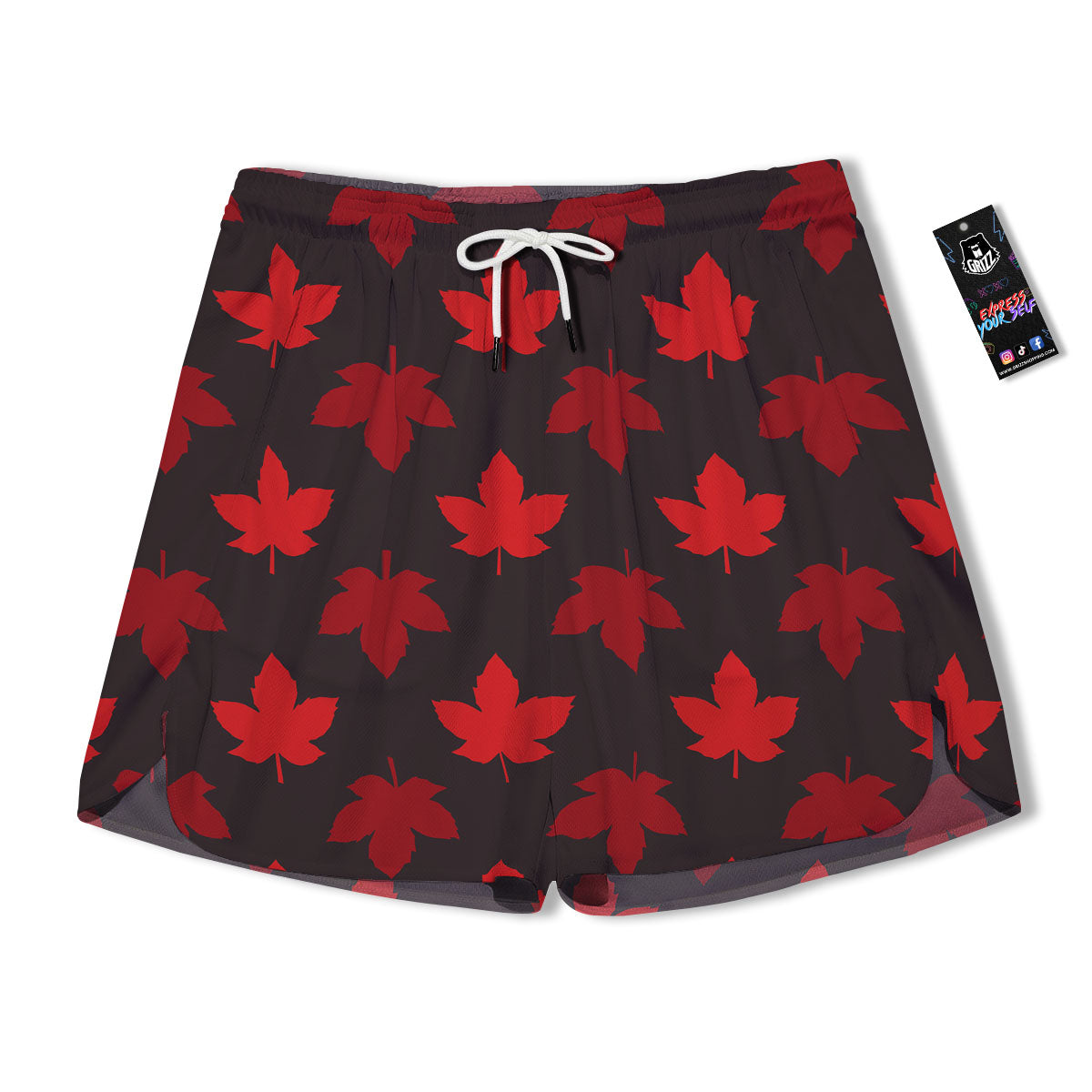 Maple Leaf Red Canadian Print Pattern Men's Running Shorts-grizzshop
